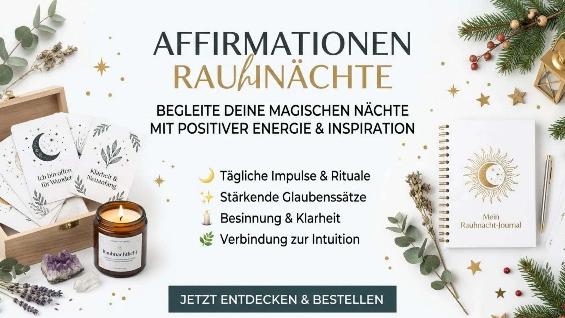 Rauhnächte Affirmationen 2026/2027 mit täglichen positiven Affirmationen, spirituellen Impulsen und Ritualen für die zwölf Rauhnächte – Seelenheil Onlineshop
