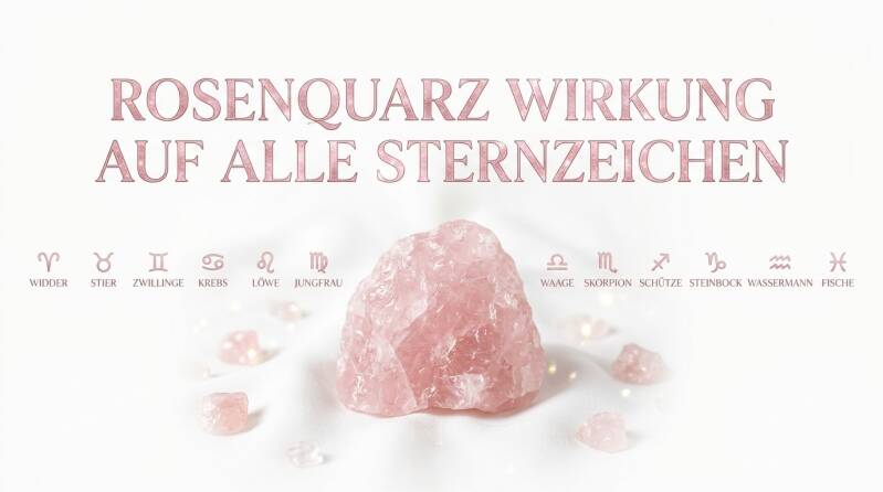 Rosenquarz für alle 12 Sternzeichen – spirituelle Wirkung, Bedeutung und Symbolik für Liebe, Selbstliebe, Harmonie und emotionale Balance.