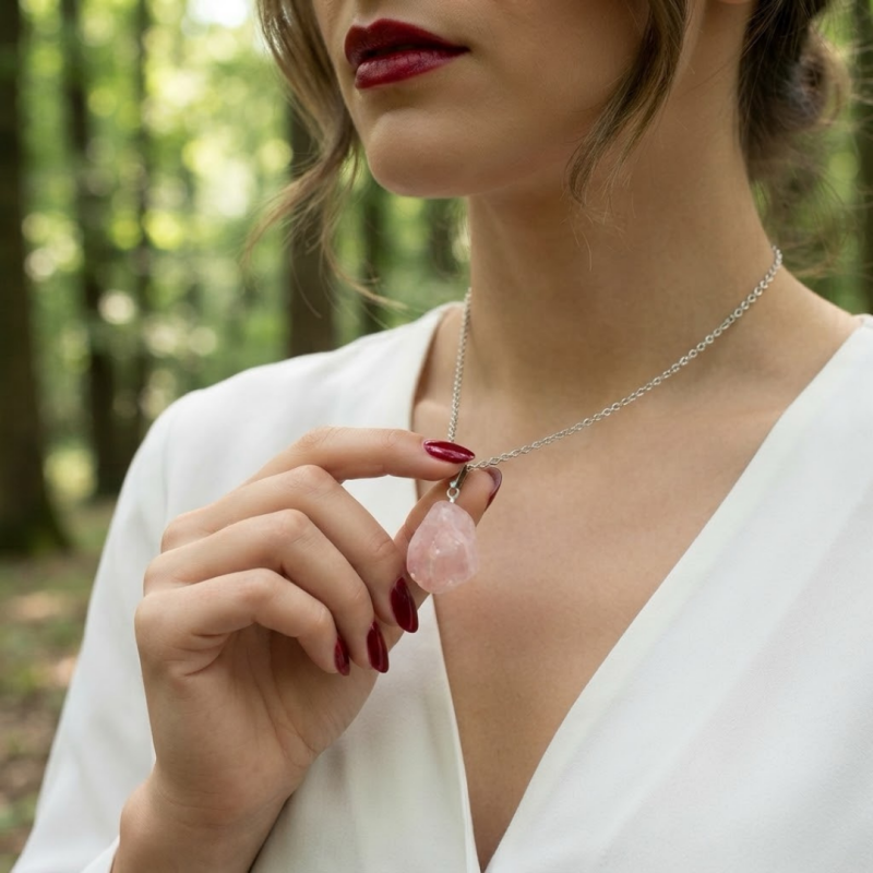 Rosenquarz Anhänger kaufen – entdecke wunderschöne Trommelstein Anhänger aus echtem Rosenquarz, natürlichen Edelsteinschmuck mit zartrosa Farbnuancen und stilvolle Kettenanhänger als Symbol für Liebe, Selbstliebe und Harmonie.