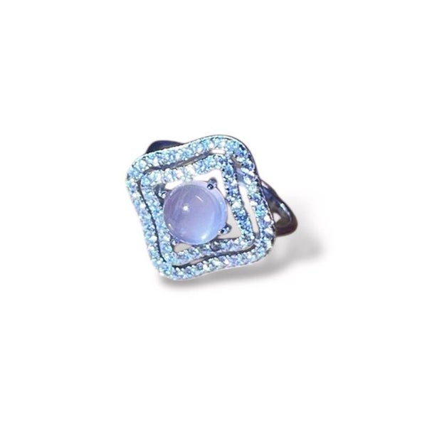 Rosenquarz Ring mit 925 Silber - Quadratisch