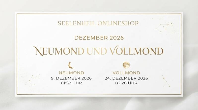 Vollmond und Neumond im Dezember 2026: Spirituelle Bedeutung, magische Rituale und passende Edelsteine zur Reflexion online kaufen im Seelenheil Onlineshop.