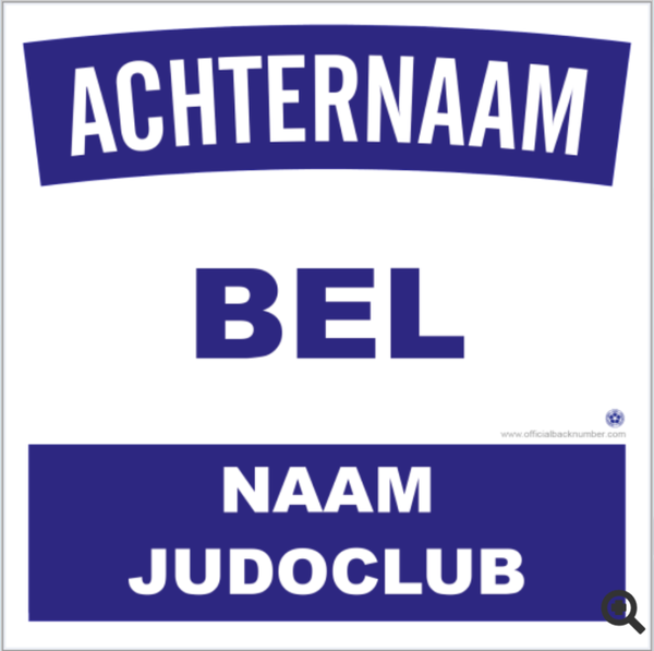 Backnumber met clubnaam (1 stuk op judogi genaaid)