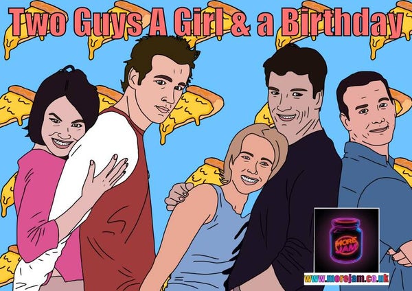 Birthday Card Card Two Guys A Girl & a Pizza Place