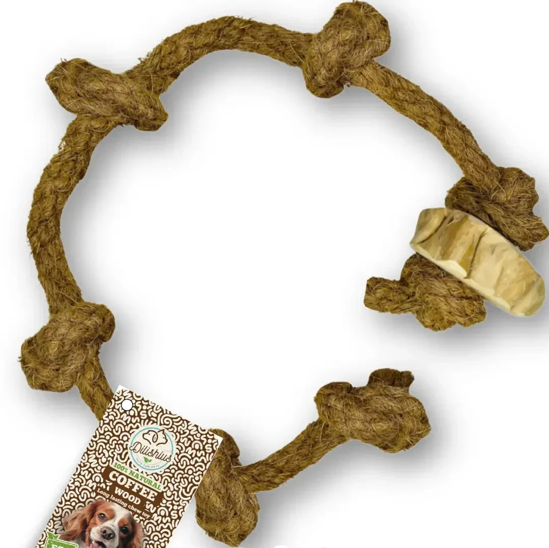 Jouet à mâcher en bois de café avec corde de noix de coco, 1 mètre