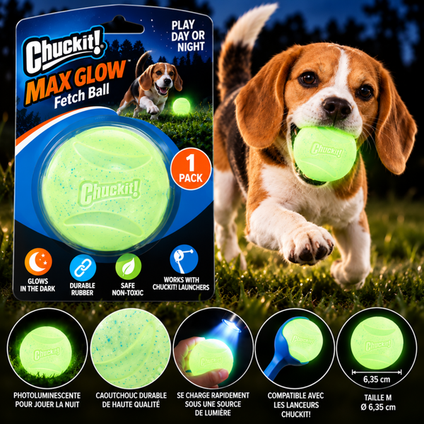 Chuckit! Max Glow Fetch Ball – 1 balle phosphorescente – Taille M 🌙🎾