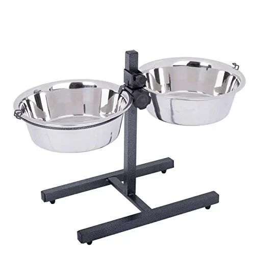 Mangeoire Double Réglable en Acier Inoxydable – 2 x 1,75 L