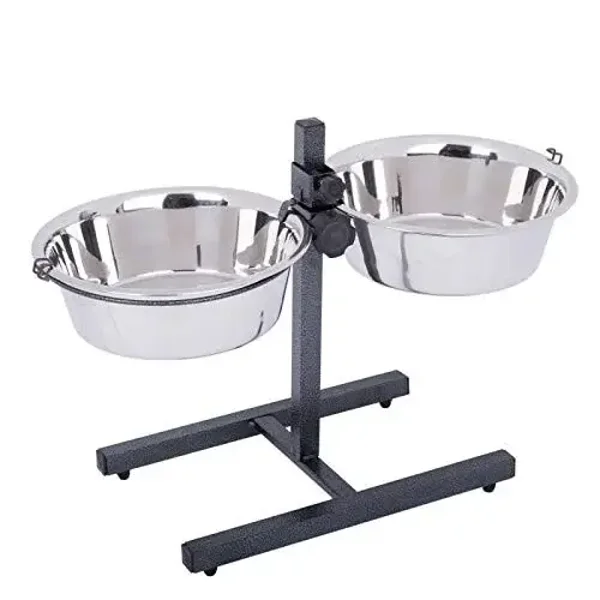 Mangeoire Double Réglable en Acier Inoxydable – 2 x 1,75 L