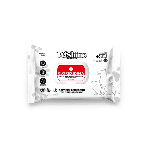 PetShine – Lingettes Hygiéniques à la Chlorhexidine pour Chien & Chat – 40 unités