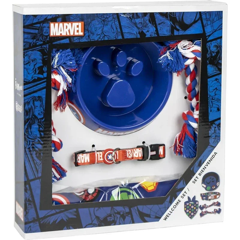 Coffret de Bienvenue pour Chiens Bleu 4 Accessoires Originaux Marvel