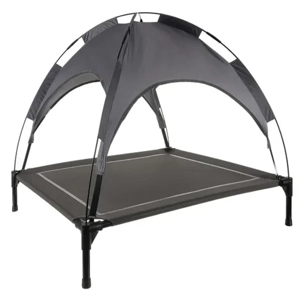 Lit surélevé pour chien XXL couvert avec tapis et toit imperméable