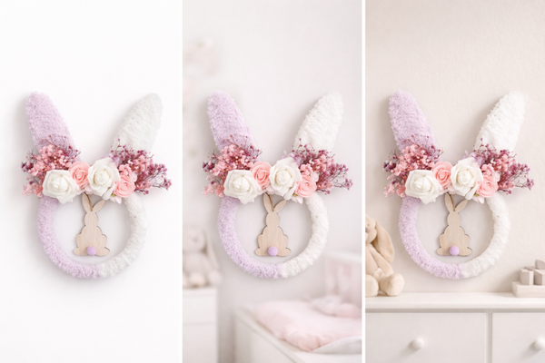 Handgemaakte paasdecoratie | Konijnenkrans 30 cm –| Pastel bunny krans met bloemen