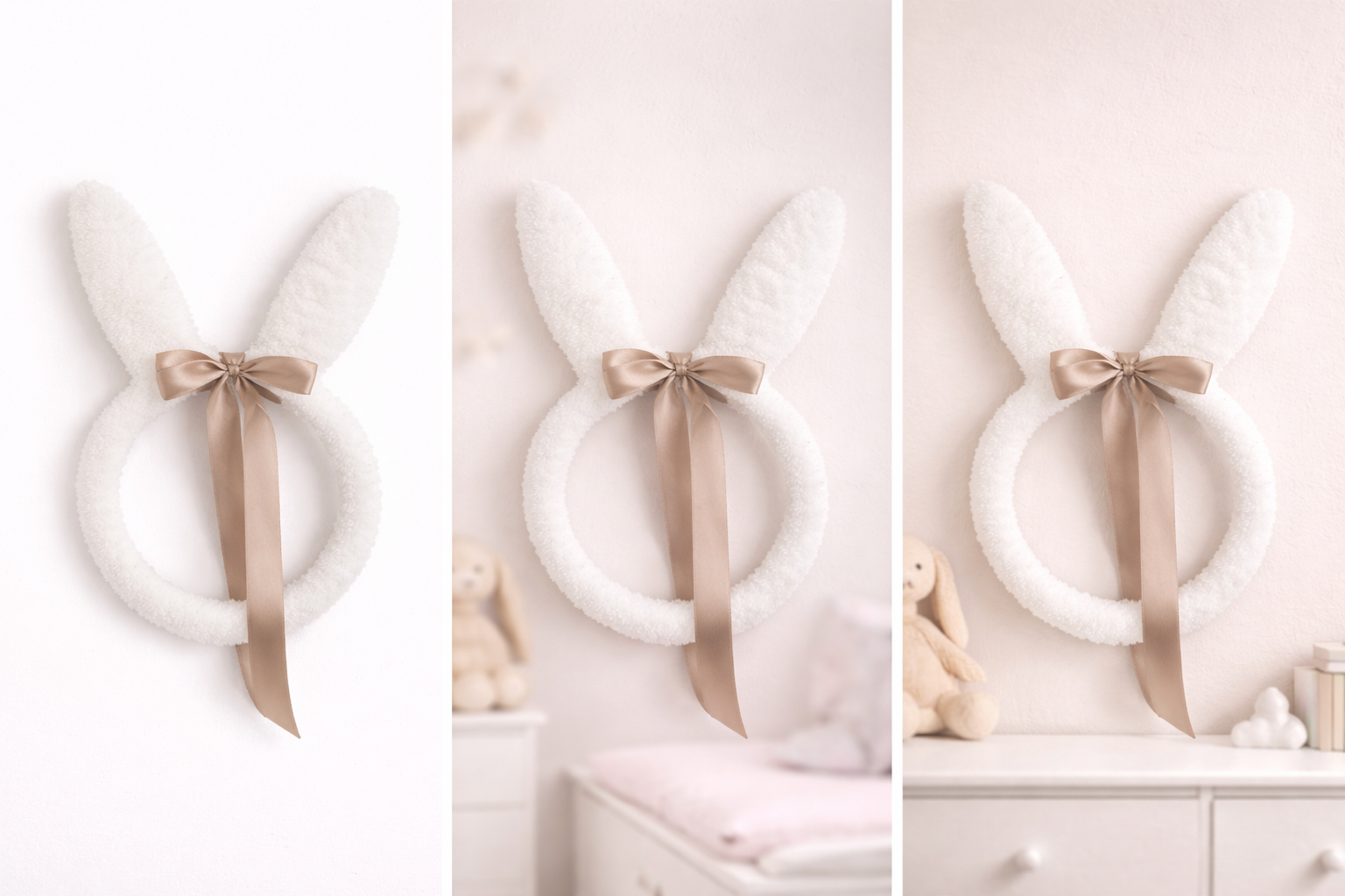 Handgemaakte paasdecoratie konijnenkrans 30 cm |  Wit bunny krans | Strik