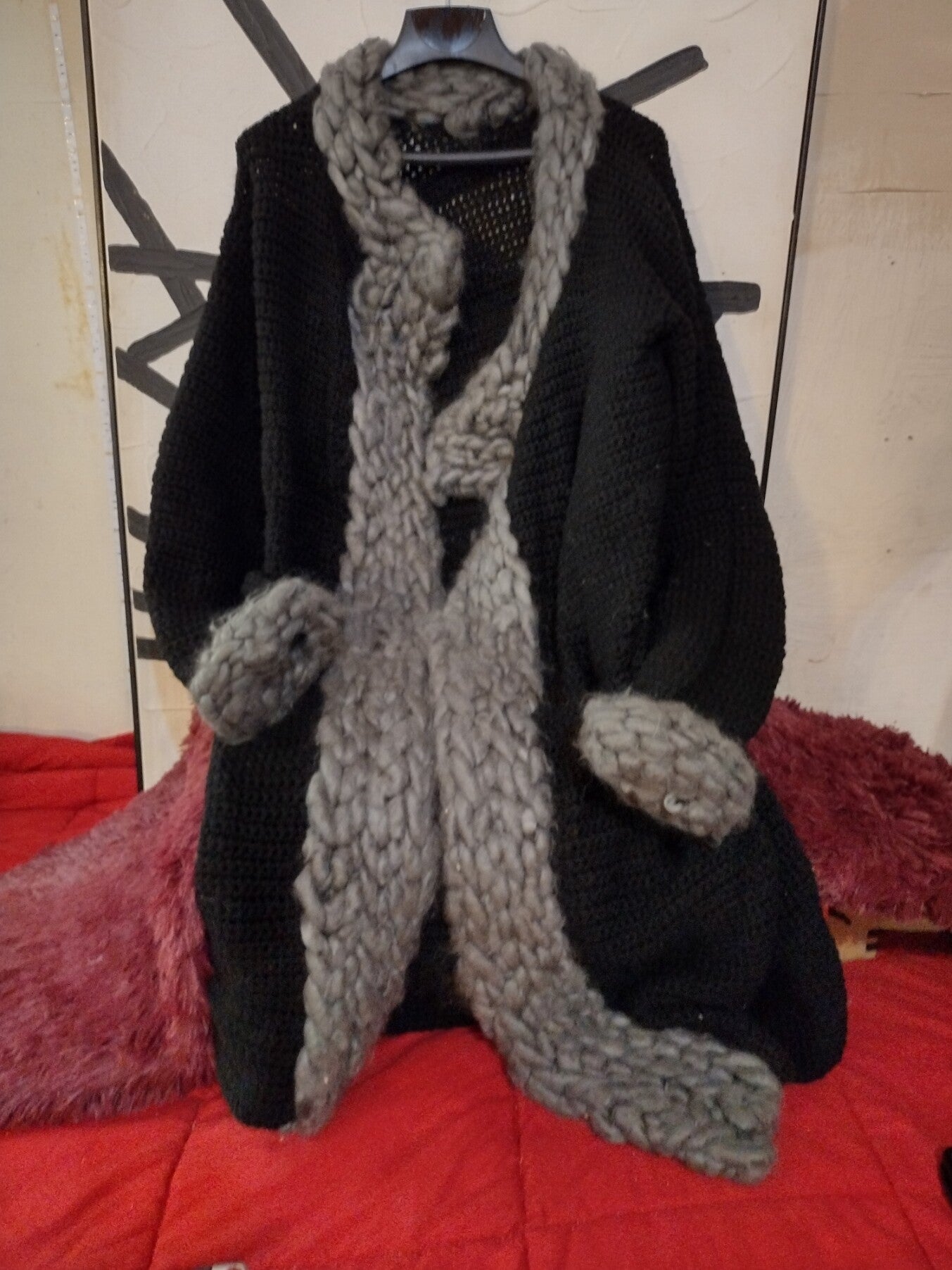 Mid-length heavy crochet sweater