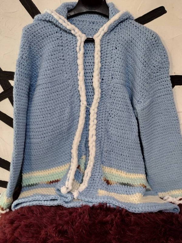 Hand crochet sweater w/hood