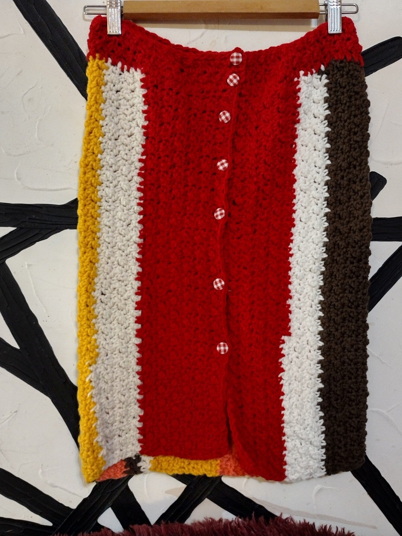 Multi-colored mid-length crochet skirt