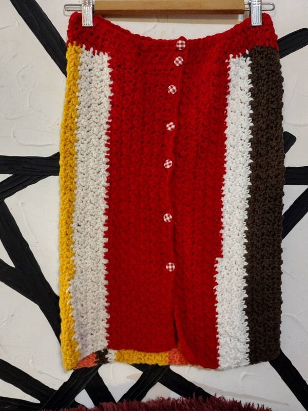 Multi-colored mid-length crochet skirt
