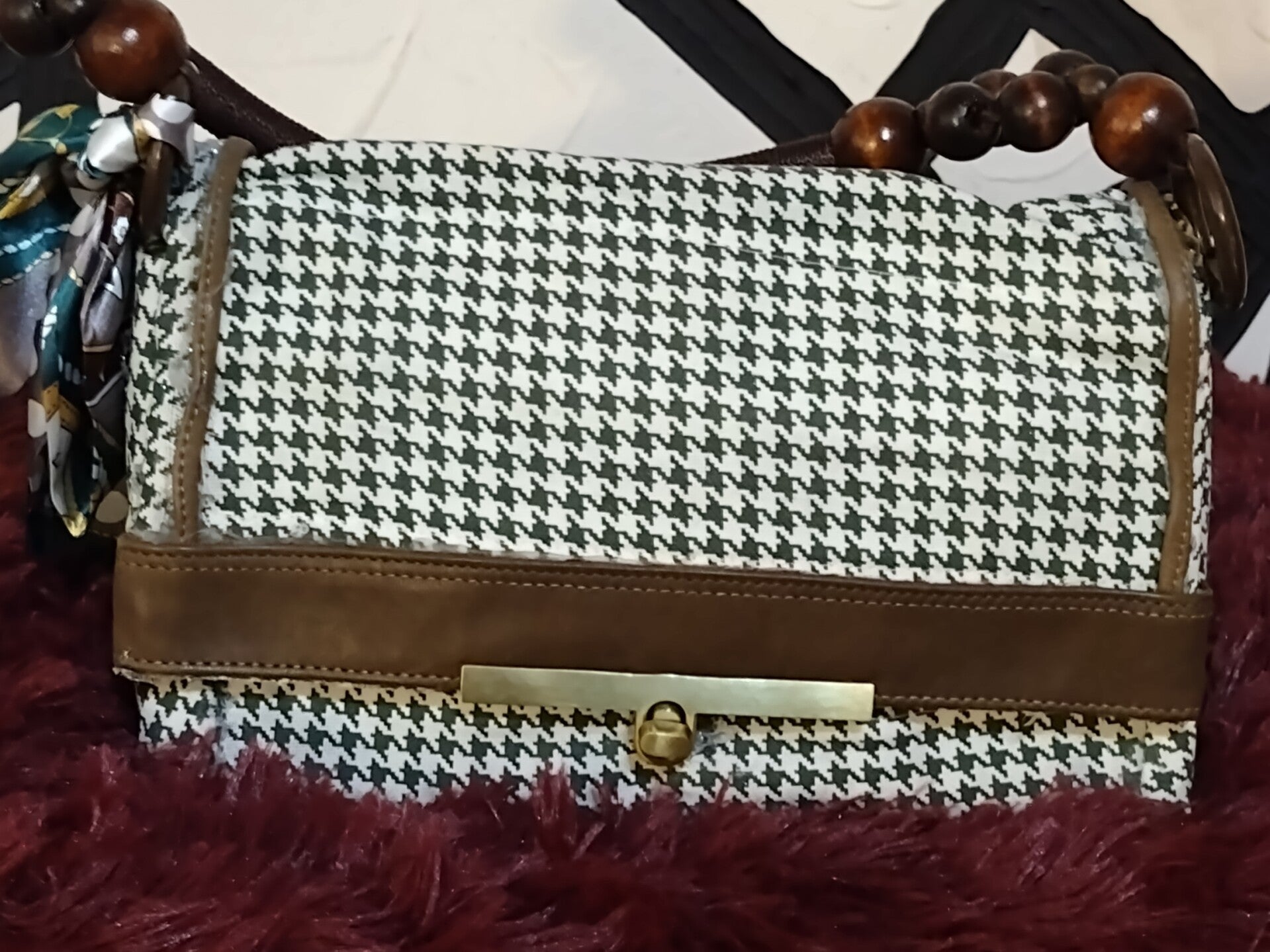 checkered print clutch