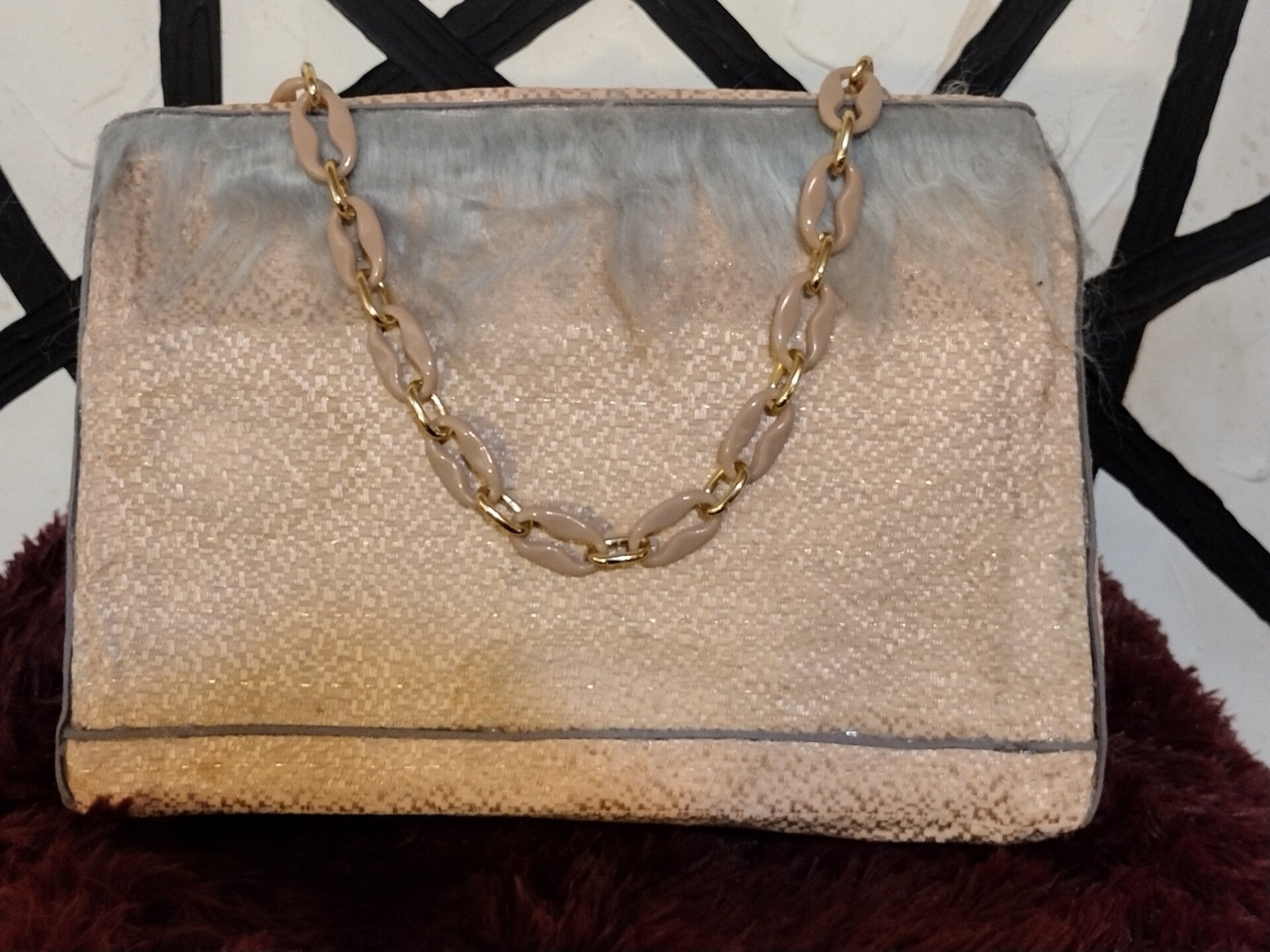 Pink w/grey fur bag