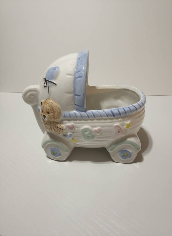 Luxury Baby Blue Carriage Keepsake Planter