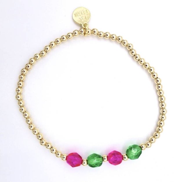 Groene met roze glaskralen