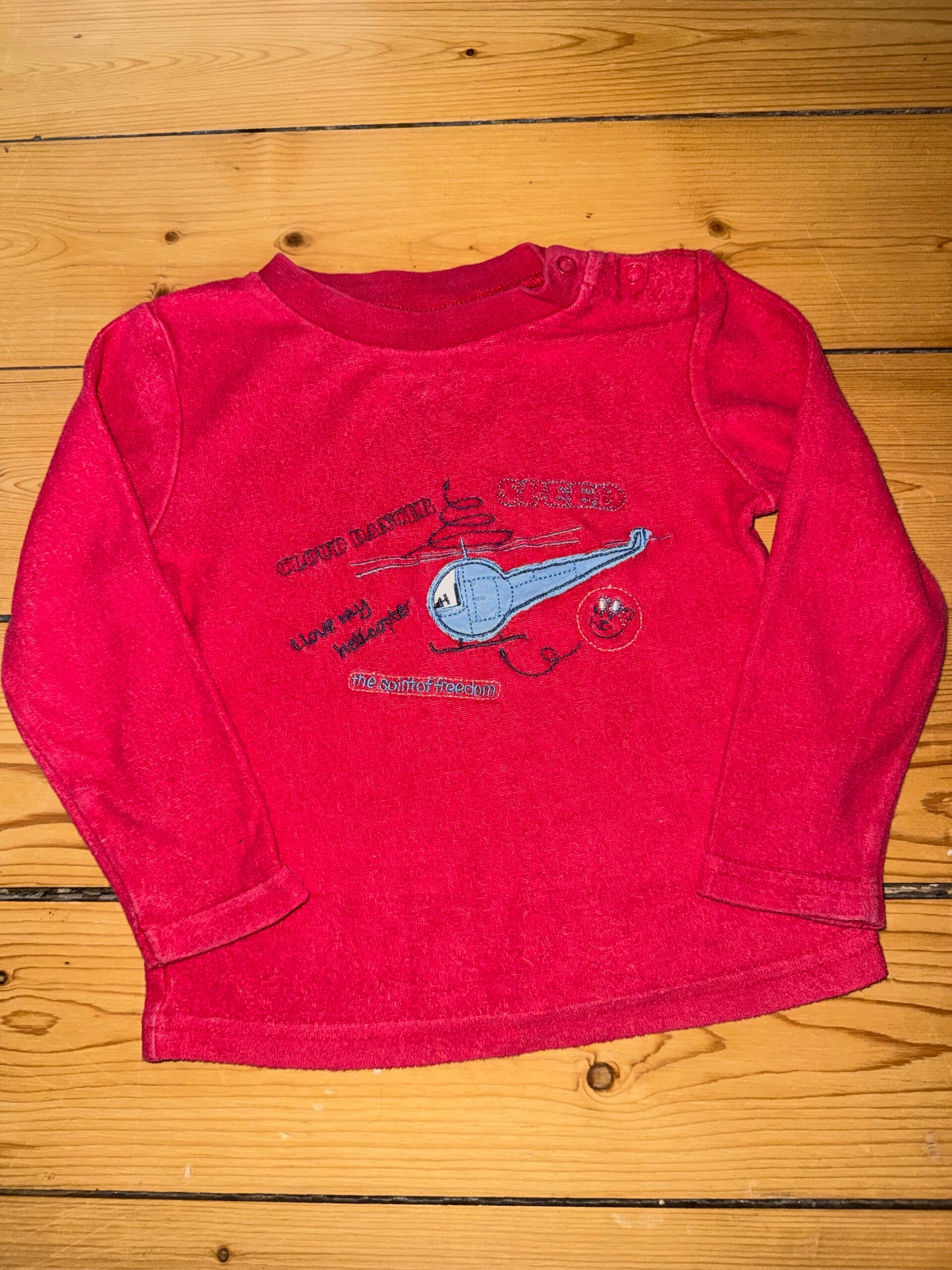 Rotes Langarmshirt mit Hubschrauber Gr. 86/92 Lupilu