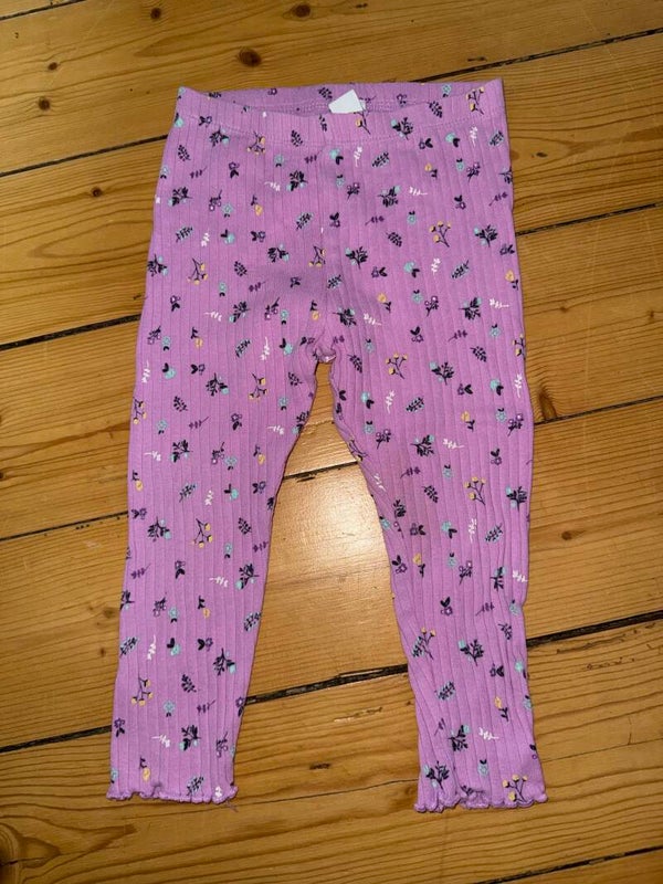 Lila gerippte Leggings mit Blumen Gr. 86 Topomini