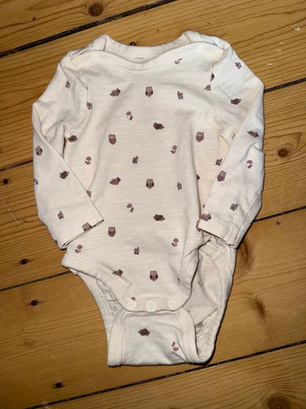 Creme Langarmbody mit Eulen Gr. 56 Topomini
