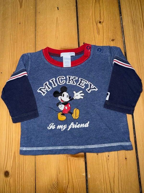 Blaues Mickey Mouse Langarmshirt Gr. 62 H&M