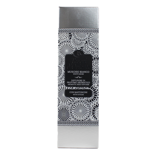 DIFFUSORE PROFUMO AMBIENTE -TESORI D'ORIENTE  CON BASTONCINI MUSCHIO BIANCO 200 ML