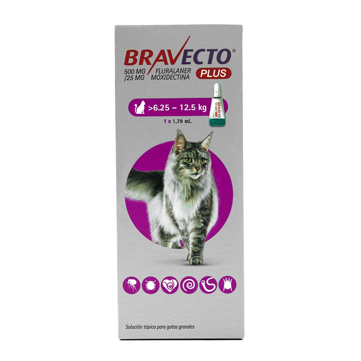 Bravecto Plus para gatos de 6.25-12.5 kg. Desparasitante externo e interno