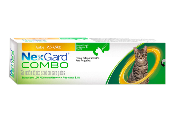 NexGard Combo para gatos de 2.5-7.5 kg. Desparasitante externo e interno