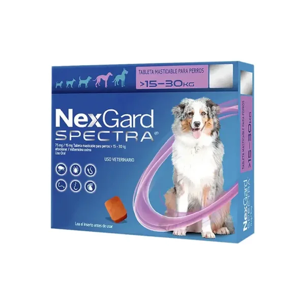 NexGard Spectra para perros de 15.1-30 kg. Desparasitante externo e interno
