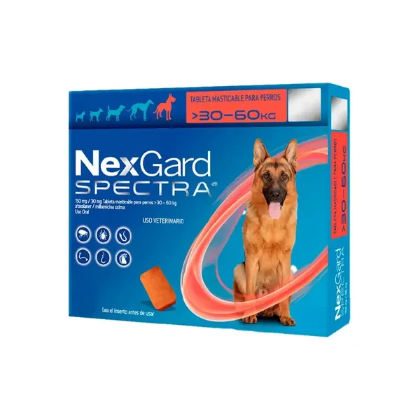 NexGard Spectra para perros de 30.1-60 kg. Desparasitante externo e interno