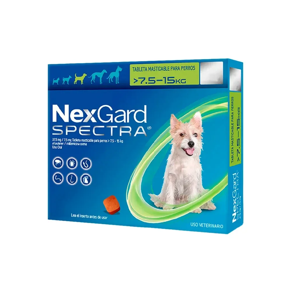 NexGard Spectra para perros de 7.1-15 kg. Desparasitante externo e interno