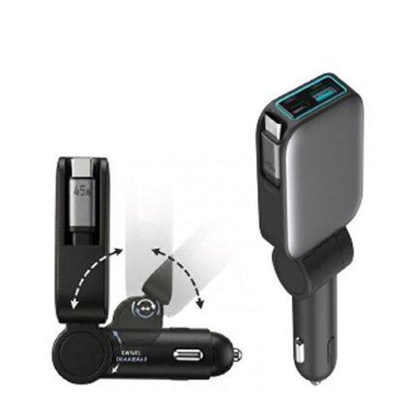 PD 45W plus QC autolader met intrekbare type C-kabel