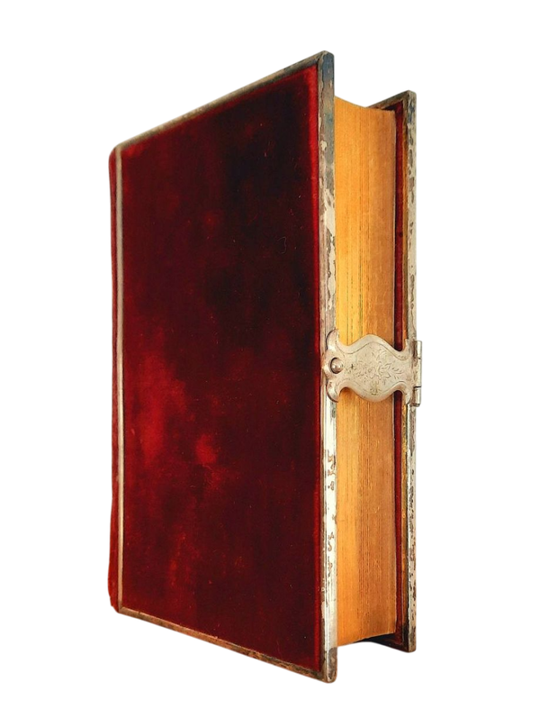 (1851) Red Velvet Christian Prayerbook with Silver Clasp & Frames