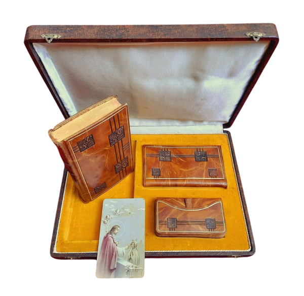 (1920) Unique Boxed Christian Devotional Set - Roman Missal & Two Leather Wallets