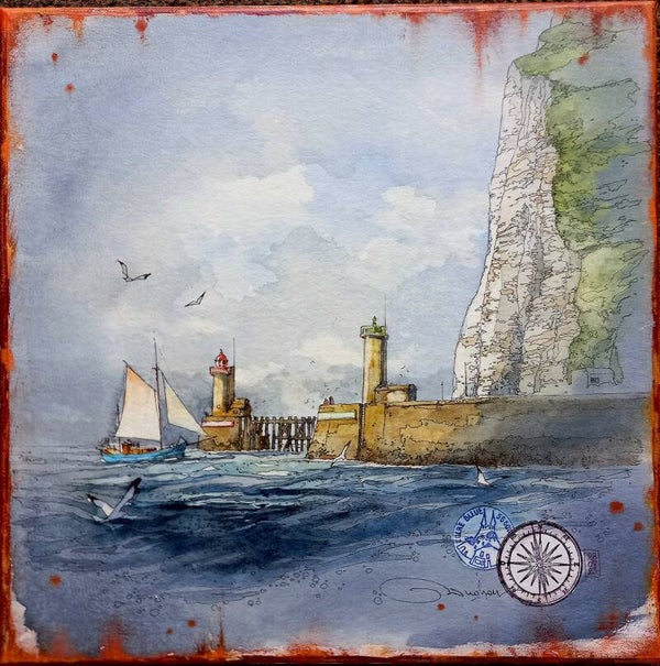 Aquarelle originale marouflée sur toile.