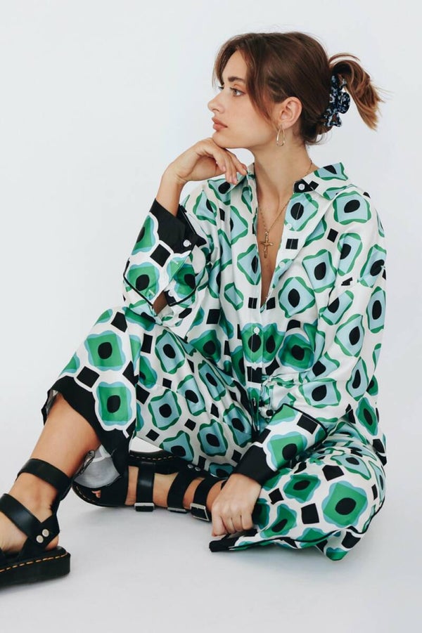 2 Piece Geometric Print Set Pant Suit