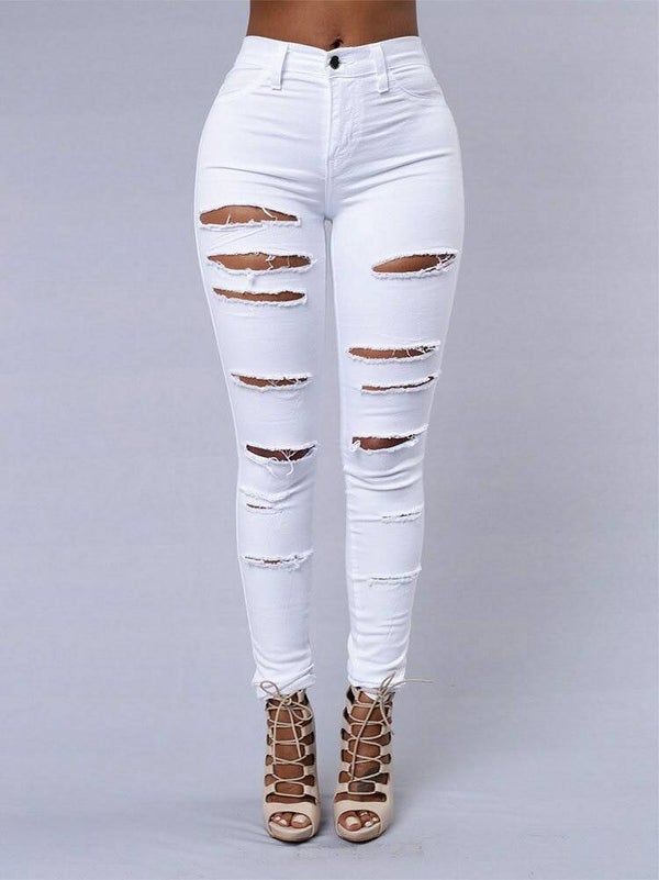 Cut Out Ripped Jeans Skinny Denim