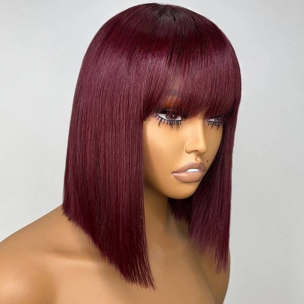 Burgundy Red Short Bob Human Hair Wig
