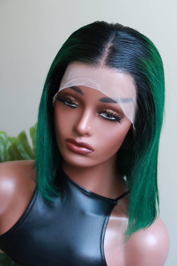 Green Short Bob Human Hair Wig