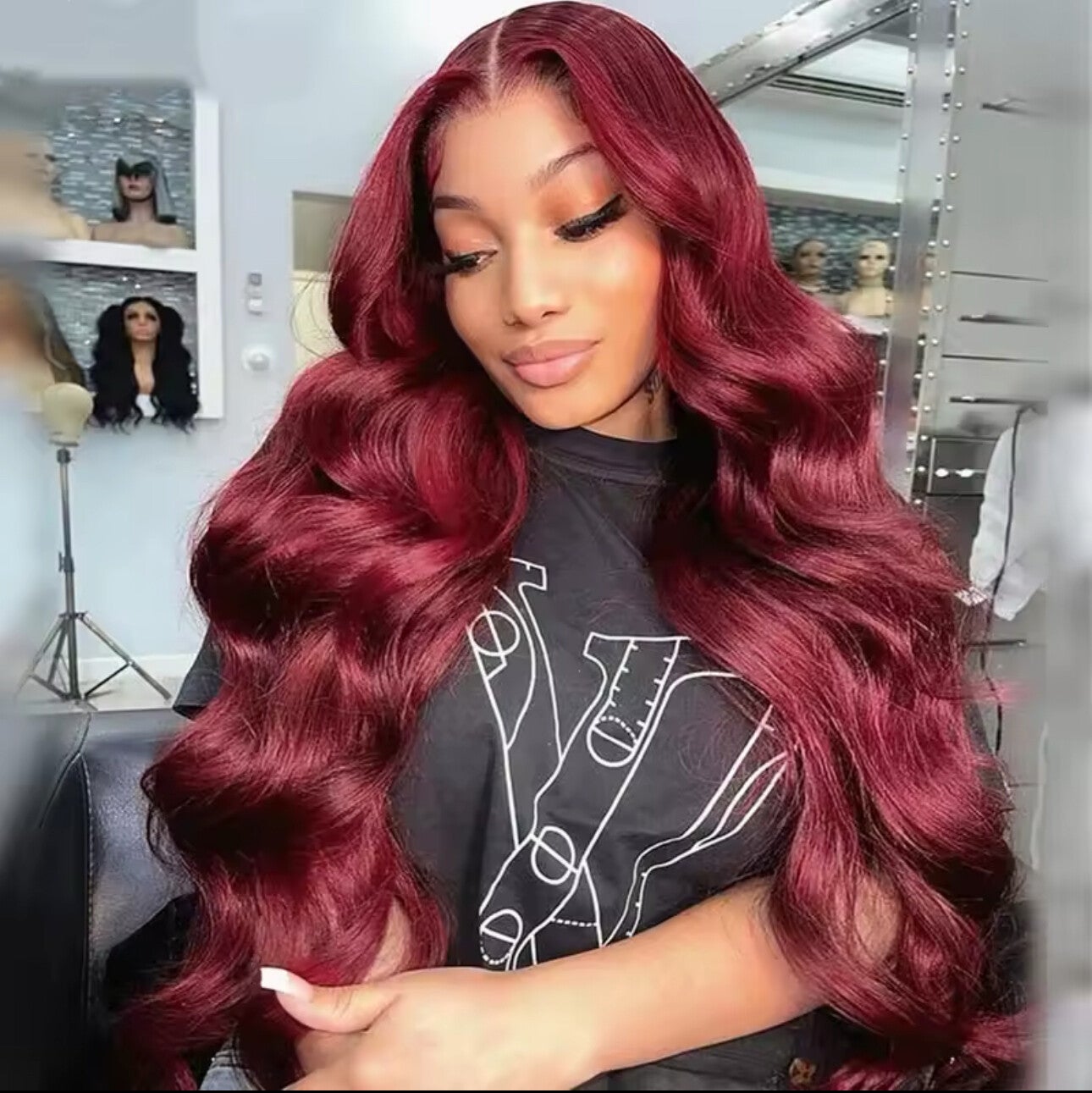 Body Wave Human Hair Wig Burgundy 99J