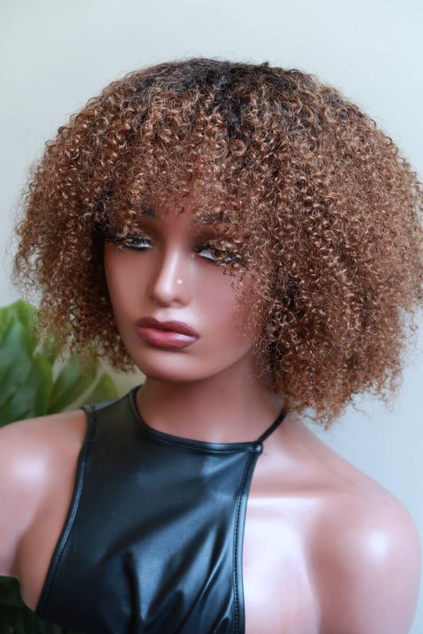 Kinky Curly Human Hair Wig With Bangs