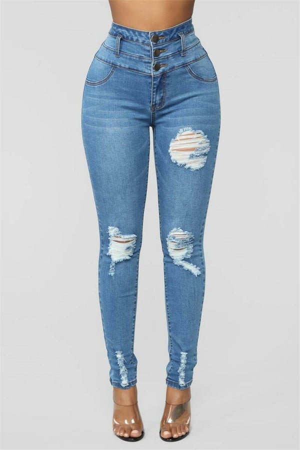 High Waist Jeans Ripped Denim