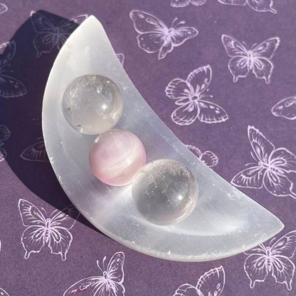 Clear quartz & kunzite mini spheres