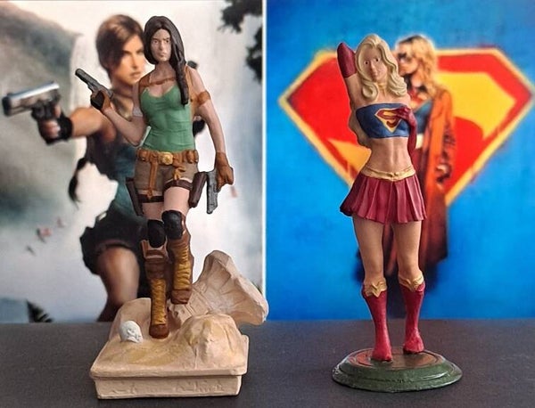 Figurines Lara Croft & Supergirl 8 cm en résine peinted & vernies