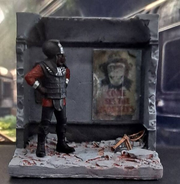 Diorama la planète des singes Urko dans le métro figurine et décors peints