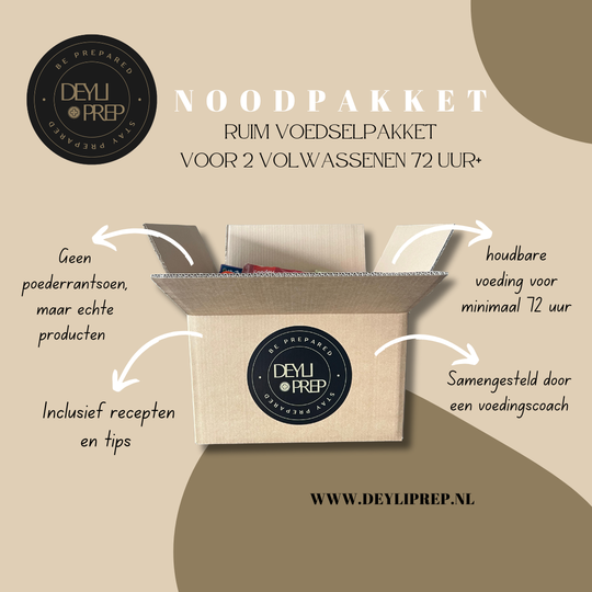 DeyliPrep Noodpakket - ruim voedselpakket voor 2 volwassenen - 72 uur+