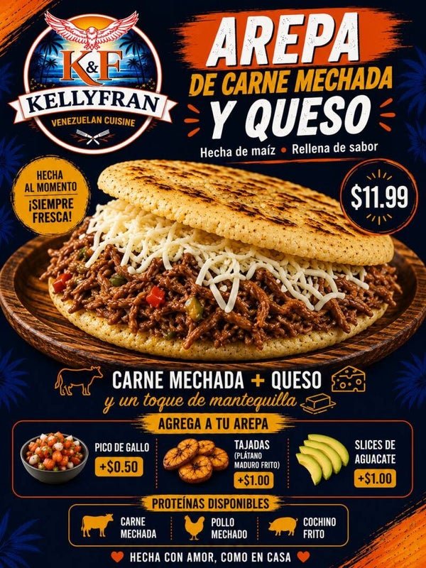 Arepa with beef shredded